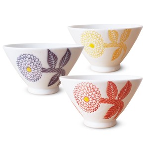 Hasami ware Rice Bowl Red Yellow Dahlia Set of 3 11cm Made in Japan