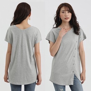 T-shirt Tunic T-Shirt V-Neck Buttons Short-Sleeve Cut-and-sew NEW