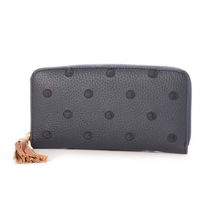 Cow Leather Dot Embroidery Round Long Wallet