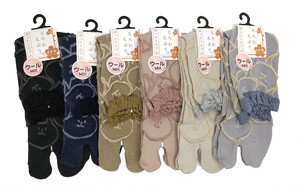【日本製足袋ソックス】　ウール混　フロート猫ぎっしりフェイス