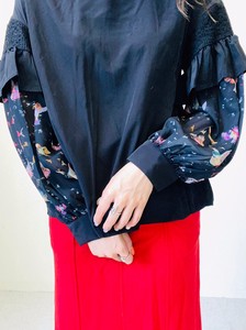 Button-Up Shirt/Blouse Printed Puff Sleeve