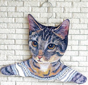 SALE Art Clothes Hanger Animal Design Gray Cat