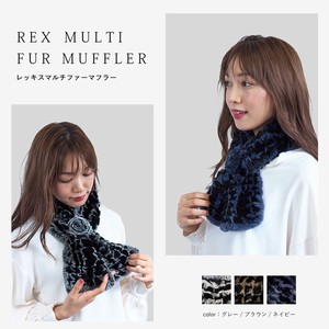 Rex Rabbit Plaid Scarf Design Flower Motif 3 Colors Fur Real Fur