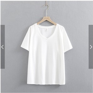 Button Shirt/Blouse Plain Color T-Shirt V-Neck Summer Ladies' Short-Sleeve