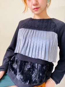 Jacquard Pleats Material Patchwork Pullover