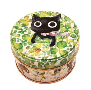 【国産原料】絢爛茶缶　クローバー　黒猫　ブレンド茶、ギフト、おしゃれ缶、