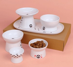 ペット 食器 猫用 ?首 食盆 陶器 猫 ペット用食器 犬猫 cw34