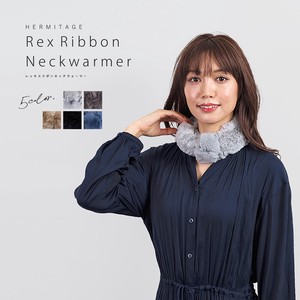 Both Sides Rex Rabbit Neck Warmer Ribbon Design 5 Colors Fur Real Fur Scarf