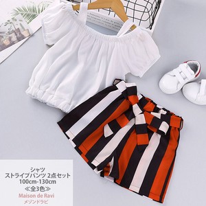 Shirt Stripe Pants 2 Pcs Set Short Sleeve 3 Colors Children's Clothing Kids Girl