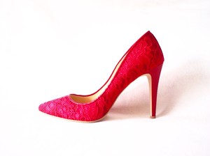 LADY-RED 婦人靴　パンプス　ハイヒール　レース　デート靴　赤