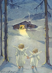 ポストカード クリスマス アート ケーガー「飼葉桶に向かう途中の二人の天使」
