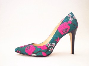 基本款女鞋 刺绣 女鞋 浅口鞋 绿色 花卉图案 蕾丝