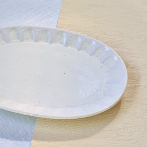 しのぎ型　白粉引　楕円皿【美濃焼　長角皿　焼き物皿　多用皿　サンマ皿　日本製　和食器】ヤマ吾陶器