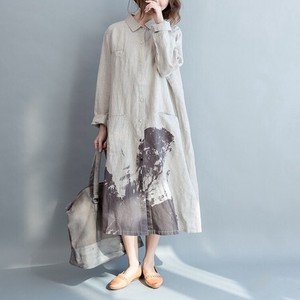 Casual Dress Long Sleeves Long Cotton Linen One-piece Dress Ladies' Autumn/Winter