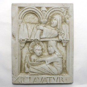 イタリア製 石膏 レリーフ アンティーク調 壁掛け 聖母マリア キリストの生誕 ノナントラ修道院