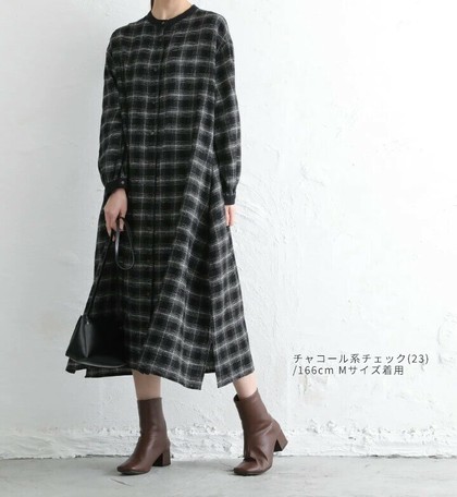 ロングシャツワンピース ネルチェックシャツ ノーカラー クレリックシャツ Noj Shtg1256の商品ページ 卸 仕入れサイト スーパーデリバリー