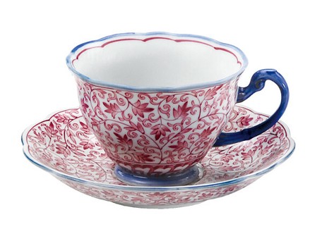 Red Drawing Painting Arabesque Tea Plate Coffee Cup Saucer 1pc