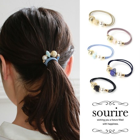 Natural Stone Pearl Ball Motif Hair Elastic Export Japanese
