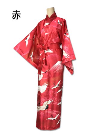 Made in Japan Japanese Women's 56"L Polyester Kimono Yukata Crane Fuji Mountain