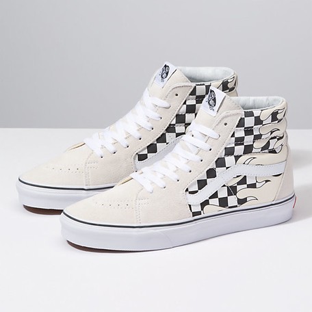 checkered vans with flames