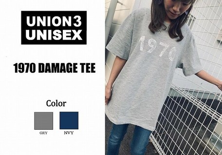 韓国ファッション 1970 Damage Tee ダメージ 半袖 ロゴ ユニ