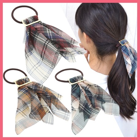 Checkered Scarf Ribbon Hair Elastic Export Japanese Products To