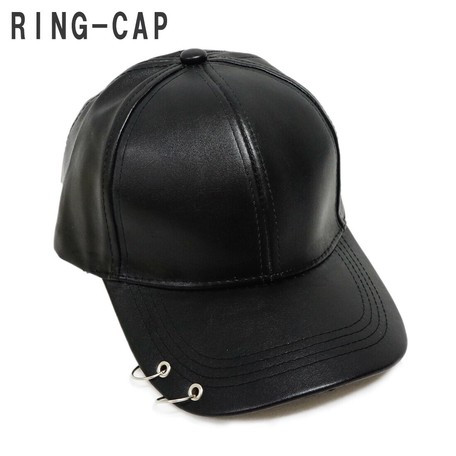black baseball cap with rings
