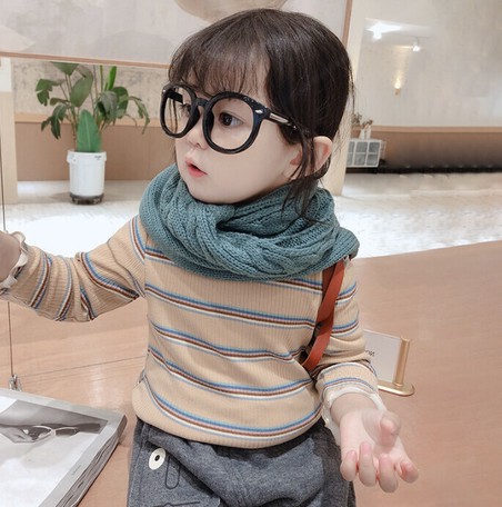 Children S Clothing Kids Girl Top Border High Neck Thick Casual