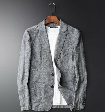 Men S Blazer Linen Jacket Casual Slime Outerwear Gray Export