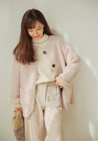 Korea Fashion Short Outerwear Coat Zip Up Jacket Fleece Casual