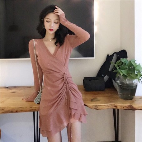 One Piece Dress Ladies V Neck Short One Piece Dress Glitter Trip Import Japanese Products At Wholesale Prices Super Delivery