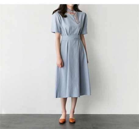 Ladies Long One Piece Dress Semi Formal Lean Flare Short Sleeve One Piece Commuting Import Japanese Products At Wholesale Prices Super Delivery
