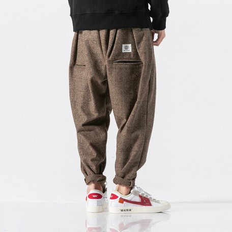 メンズサルエルパンツ M 5xl選択 チェック柄チノパン ワイドパンツ