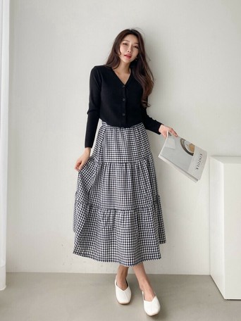 ★送料・関税込★DIMANCHE★CHECK LONG SKIRT★ Gingham Check Long Skirt 2025 | solajoiers.com