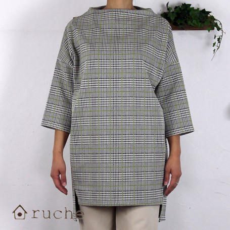Checkered Jacquard Relax Cut One Piece Dress 2019newitem Natural