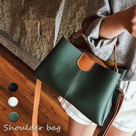 Fake Leather Color Scheme Casual Tote Bag Export Japanese