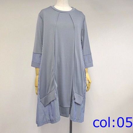S S Fabric Stripe Switch Cut One Piece Dress Export Japanese