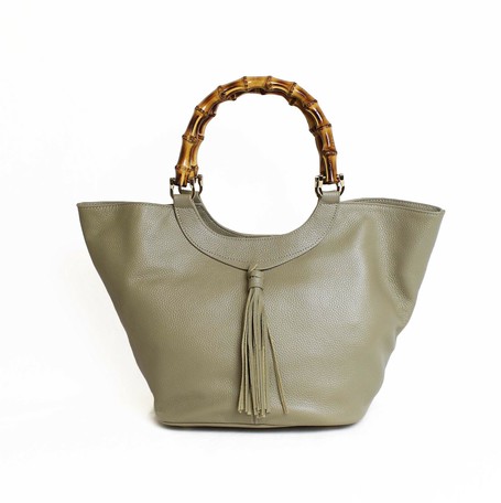 leather bag bamboo handle
