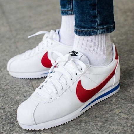 red blue and white sneakers