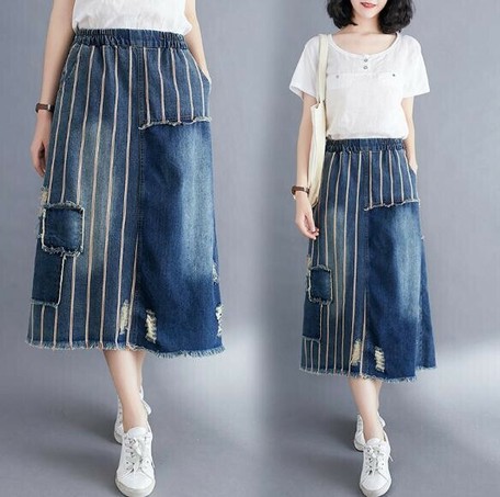 ladies long denim skirt