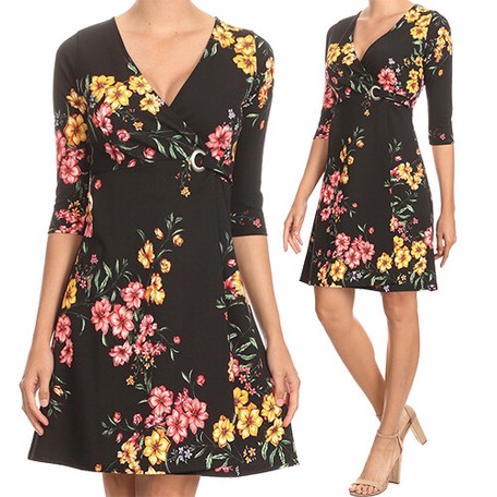 Flower Print Layard V Neck Thick Ester One Piece Dress Black Import Japanese Products At Wholesale Prices Super Delivery