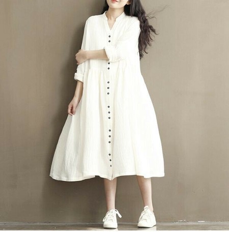 Ladies One Piece Dress Cotton Linen Girl Leisurely Tunic One Piece Dress Import Japanese Products At Wholesale Prices Super Delivery