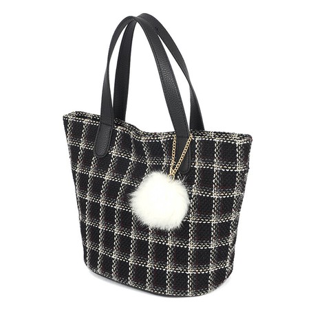 grey and white checkered purse