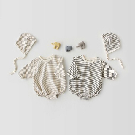 韓国ベビー服 くまちゃんボーダーロンパース 長袖 ボンネット 春夏 秋冬 新生児 キッズ 北欧の商品ページ 卸 仕入れサイト スーパーデリバリー