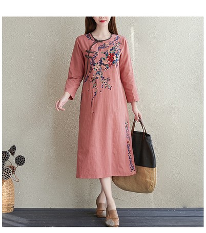 Di Cotton Ethnic Flower Embroidery Long One Piece Dress 2 Colors C2 Clothing Import Japanese Products At Wholesale Prices Super Delivery