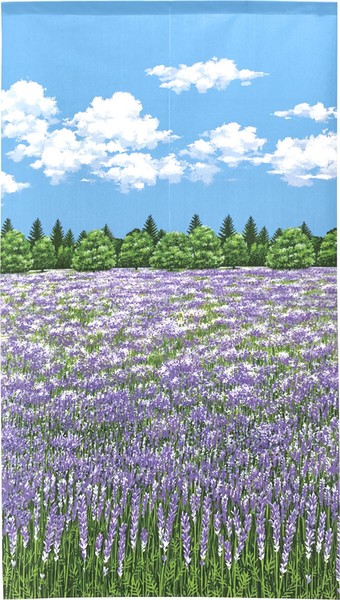 のれん 受注生産 目隠し 「ラベンダーと雲」85x150cm 日本製 風景 景色 / 家具・インテリア ファブリック・敷物