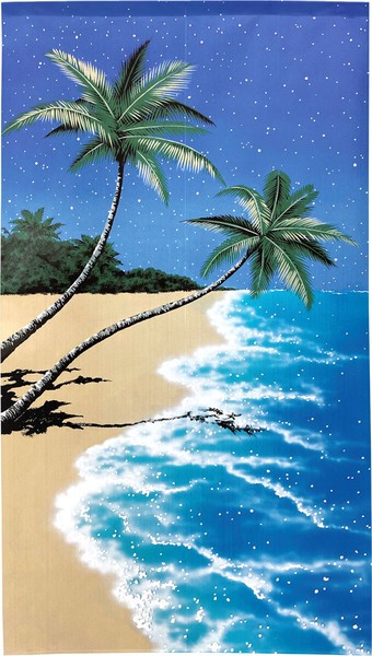 のれん 受注生産 目隠し 「夜の浜辺」85x150cm 日本製 風景 景色 / 家具・インテリア ファブリック・敷物