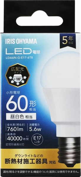 アイリスオーヤマ 照明 LED電球 LED電球 E17 広配光 60形相当 昼白色 / 電化製品 生活家電 ライト・照明 電球・蛍光灯