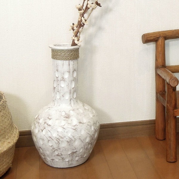 テラコッタ製 フラワーポット ホワイトウォッシュ くびれ型 花器 花瓶 フラワースタンド / 家具・インテリア インテリアグリーン 花瓶・