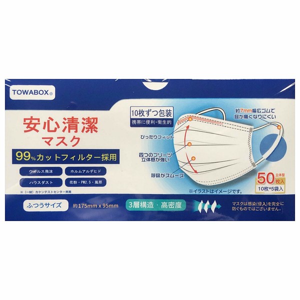 無料発送 TOWA 50枚入りの商品ページ｜卸 安心清潔マスクふつうサイズ BOX 洗顔グッズ